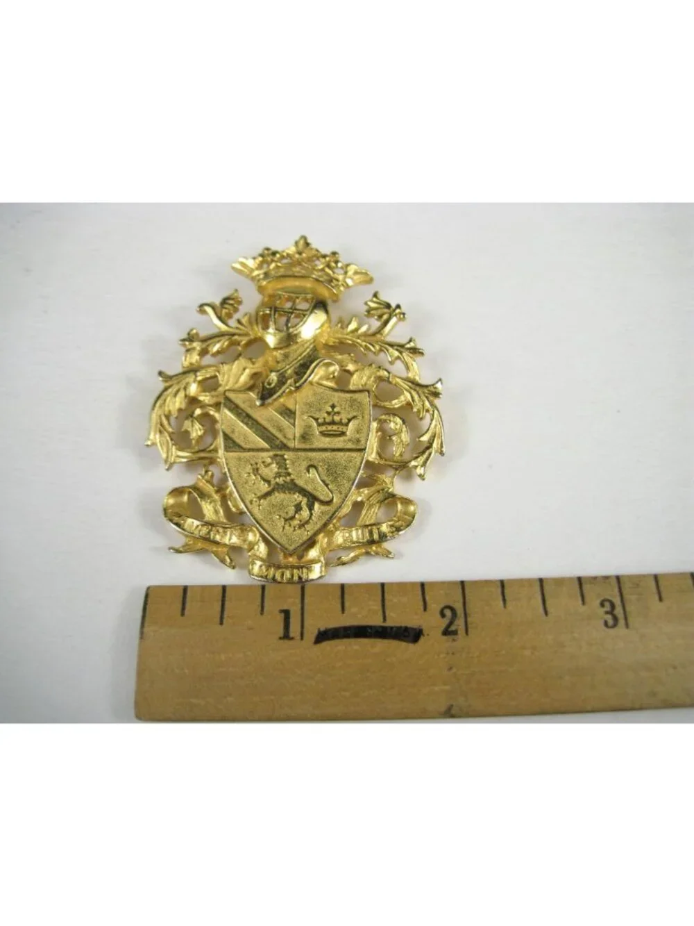 Vintage Ben Amun Gold Tone Brooch Pin Victoria Crown Arms Shield Statement